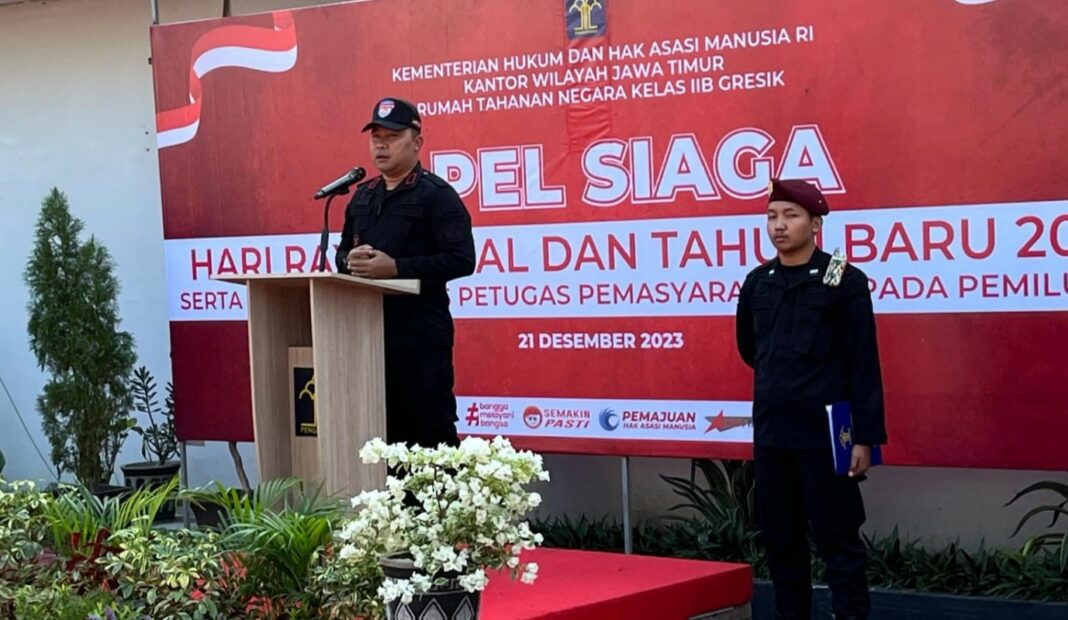 rutan gresik gelar apel siaga nataru dan ikrar netralitas pemilu 2024 