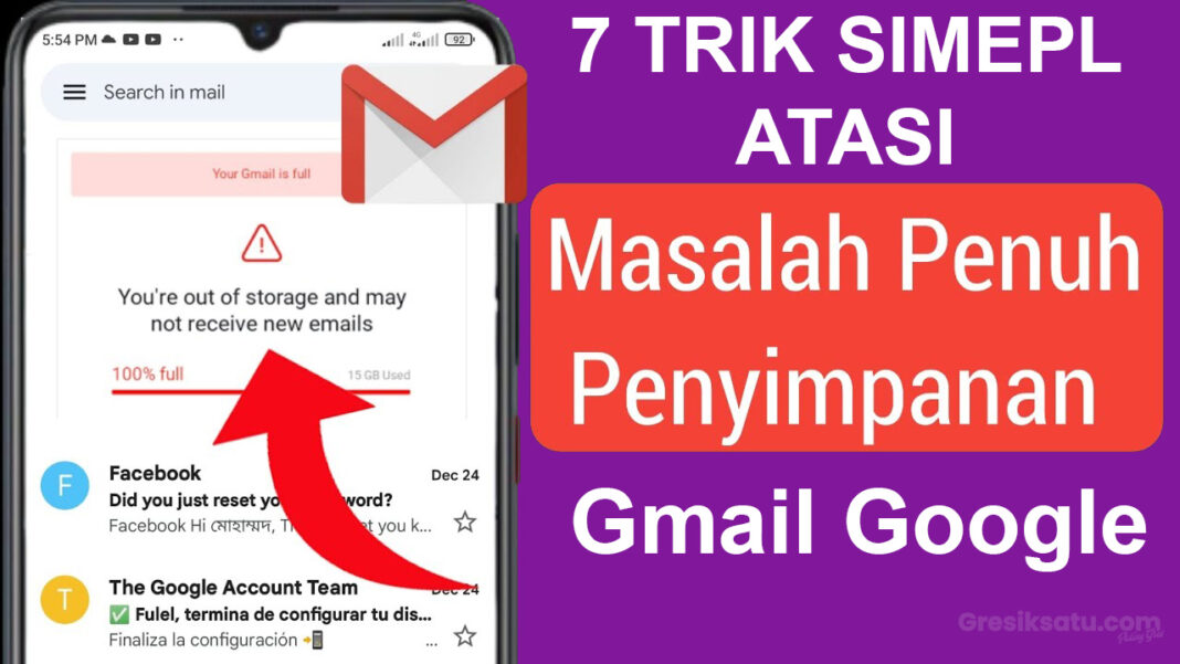 ilustrasi kotak masuk gmail penuh dengan email yang perlu dihapus