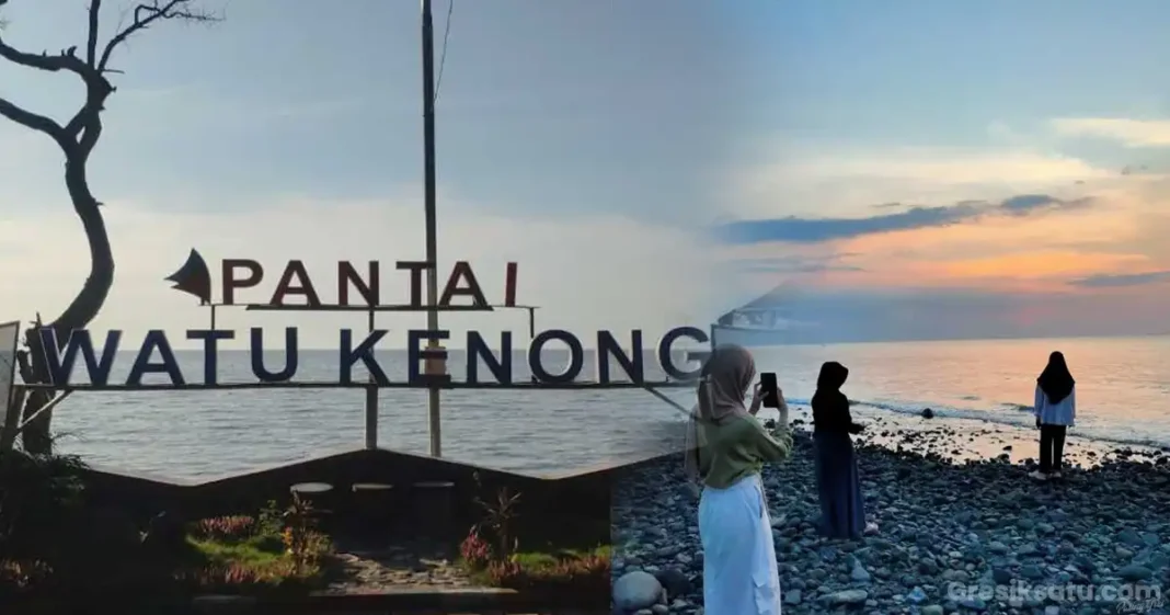 pemandangan indah pantai watu kenong di situbondo dengan pasir putih dan batu karang